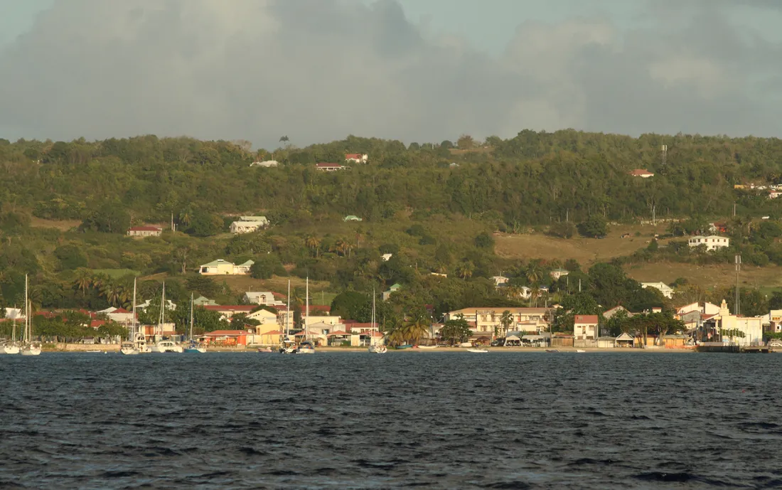 Le village et le port de Saint-Louis a Marie-Galante en Guadeloupe, avec voiliers et collines, cadre du Festival Terre de Blues