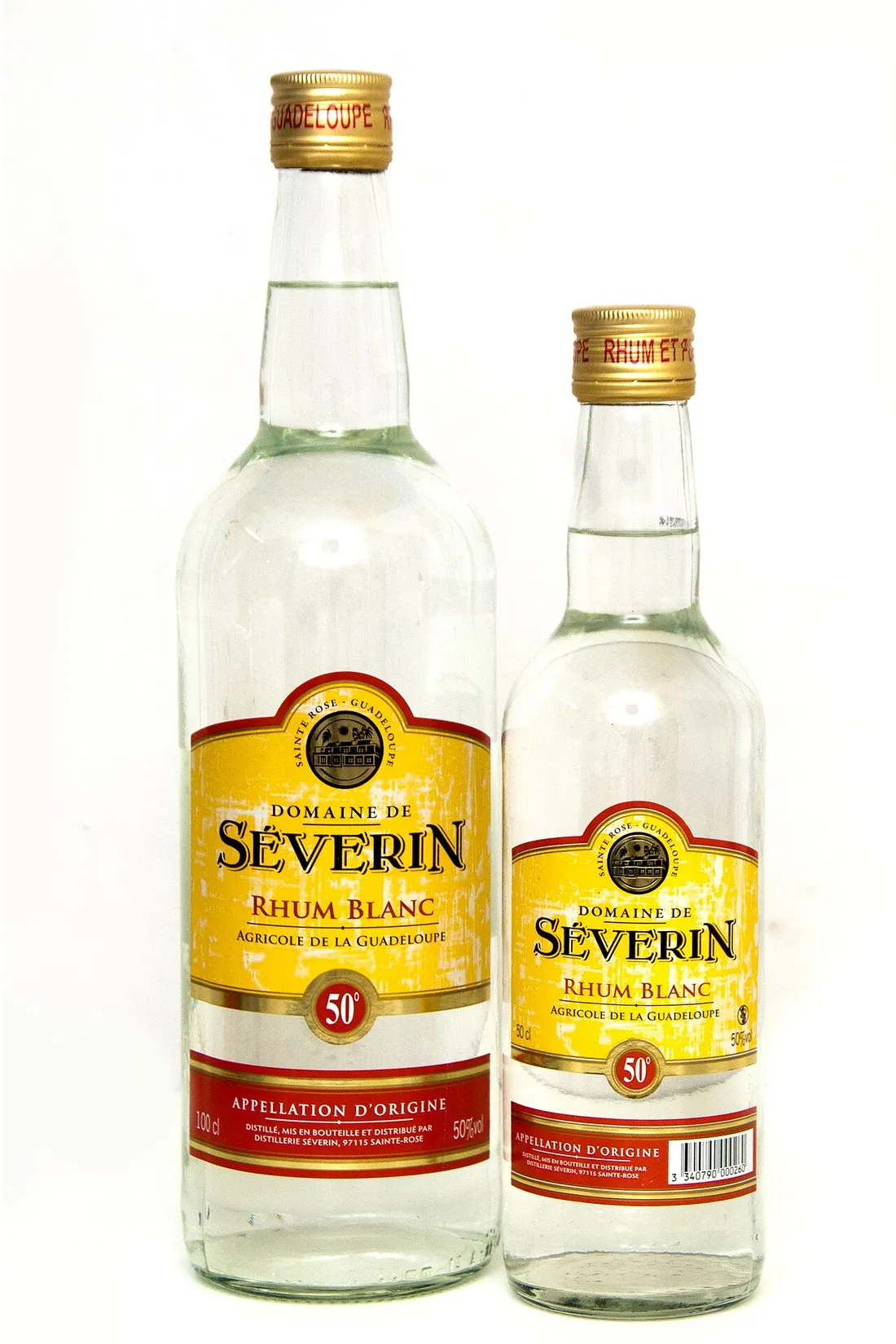 Deux bouteilles de rhum blanc agricole Domaine de Séverin de Guadeloupe titrant 50 degrés